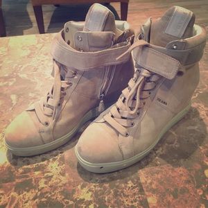 Prada tan wedge shoes