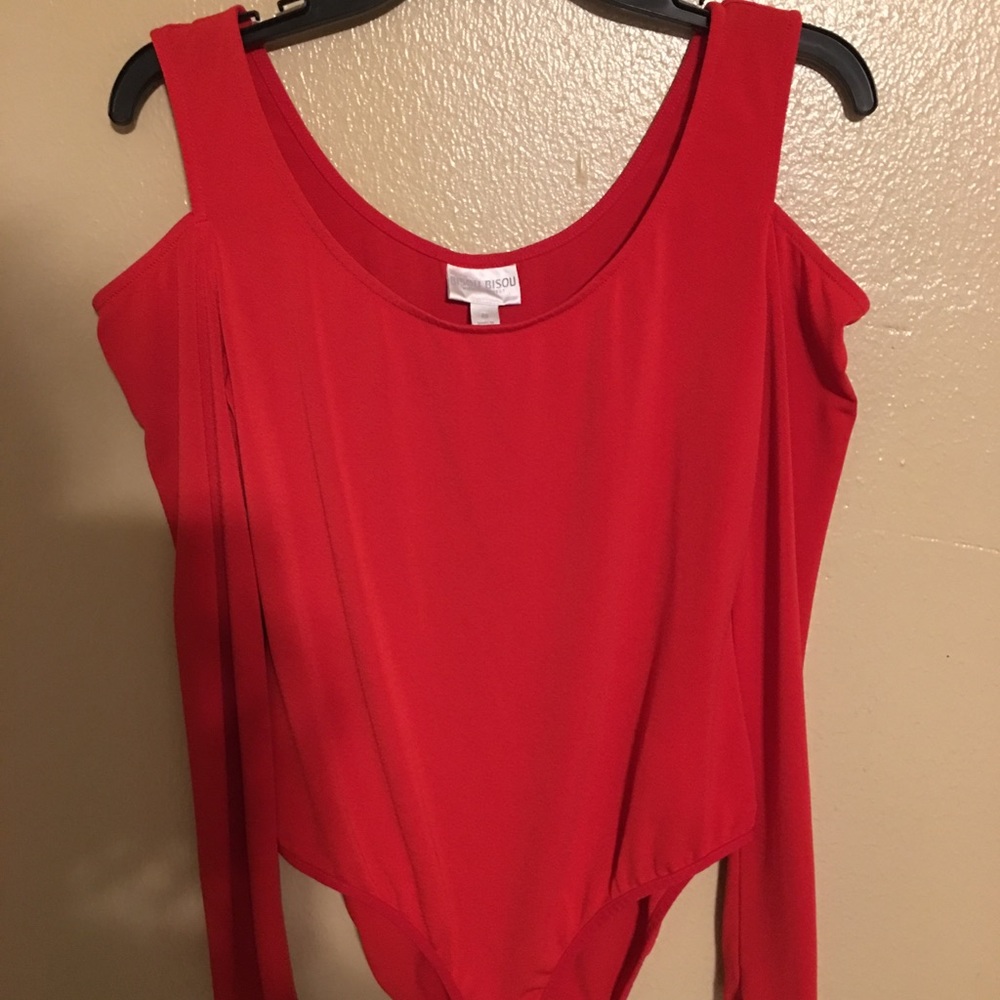 Bright red long sleeve, cold shoulder body suit!