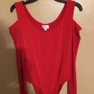 Bright red long sleeve, cold shoulder body suit!