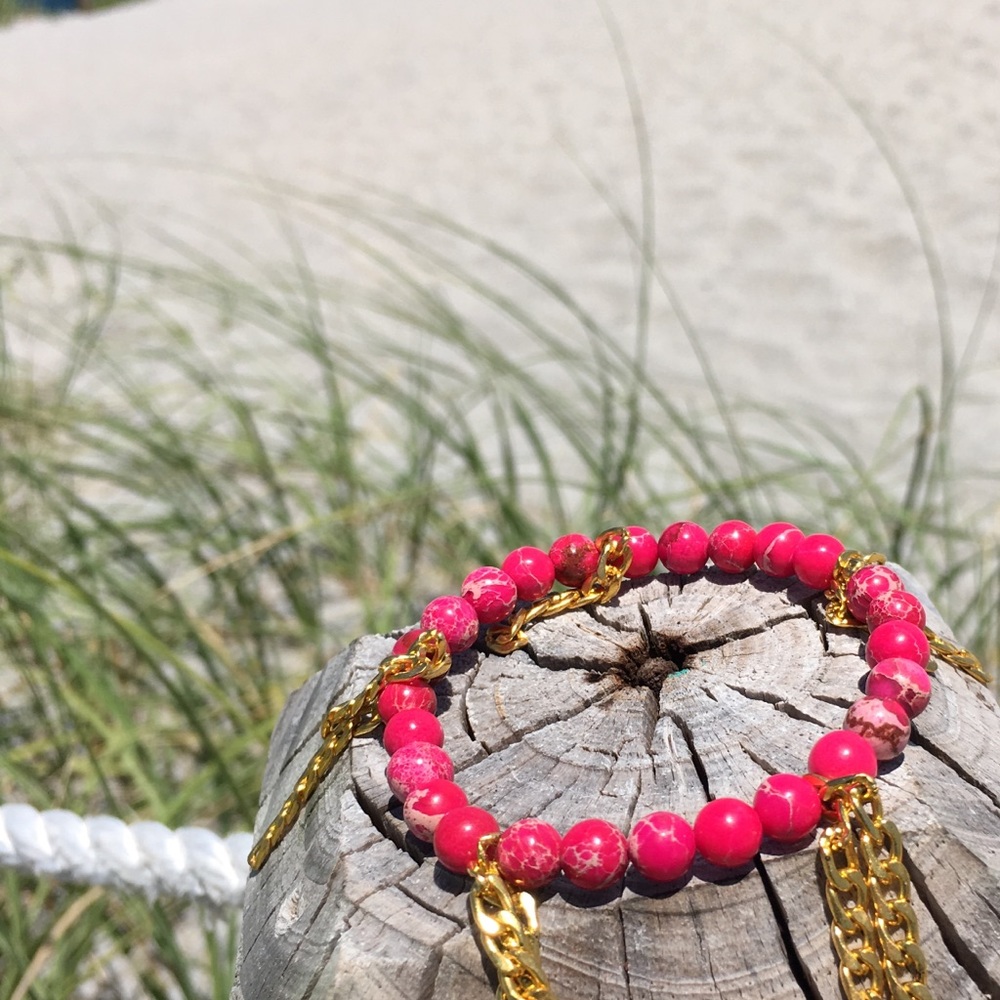 Pink sea sediment natural stone beaded bracelet