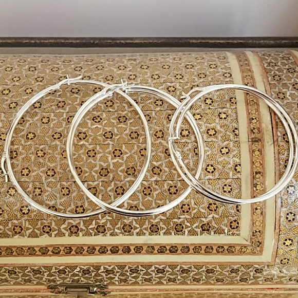 2mm light weight Sterling Silver Hoop Earrings 3, 2.5, 2 inches - Picture 3 of 5