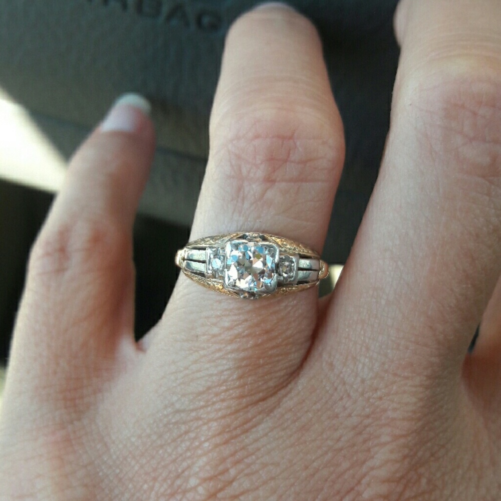Reduced VINTAGE 14K/platinum European cut diamond