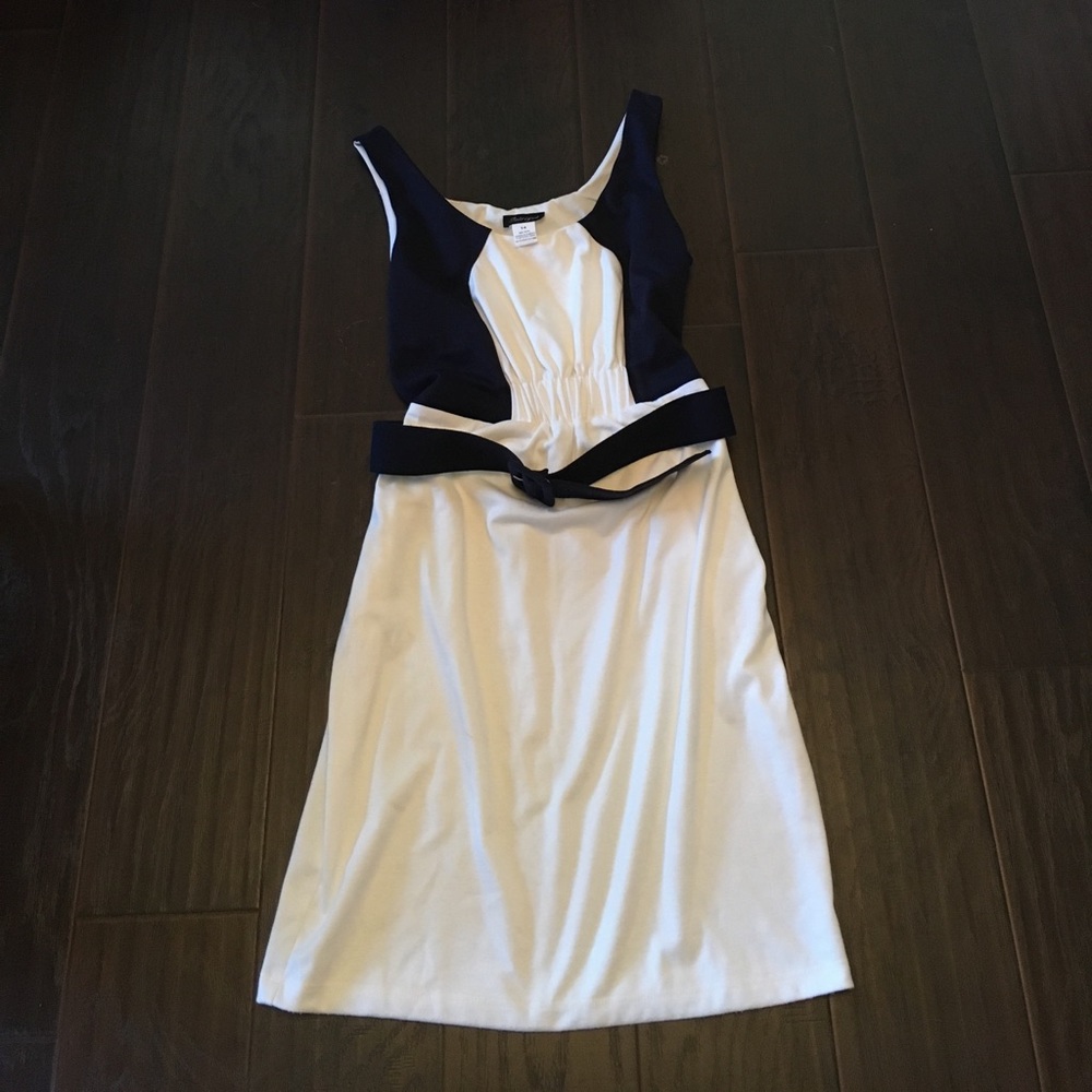 Navy and white belted dress euc