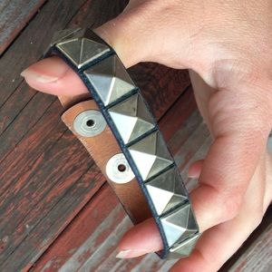 Blue leather bracelet with silver studs