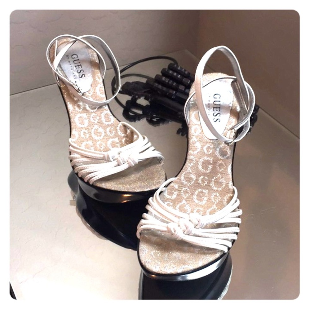 Guess wedge heels size 6 White Black Strappy