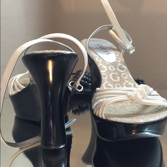 Guess wedge heels size 6 White Black Strappy - Picture 3 of 7