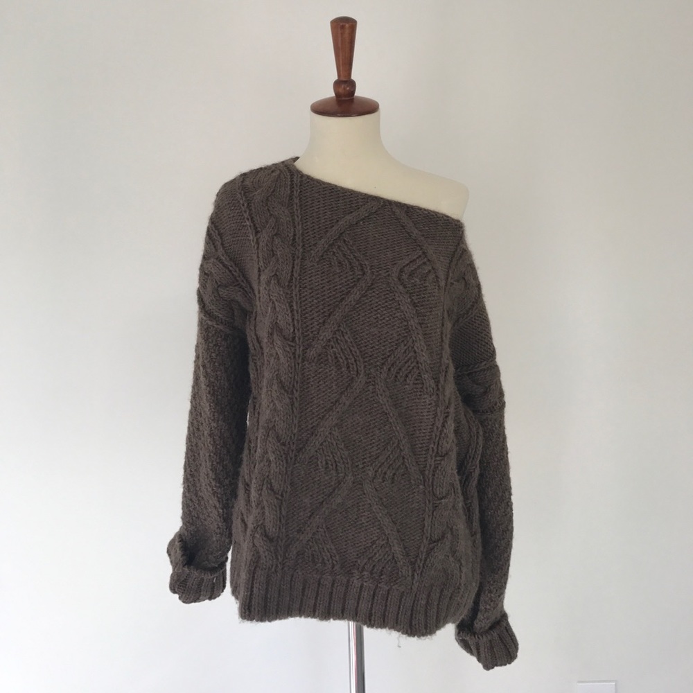Zara Knit, M, Heathered Brown Cable Knit Sweater