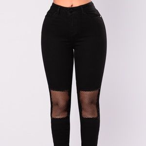 High Rise Cut Out Fishnet Knee jeans
