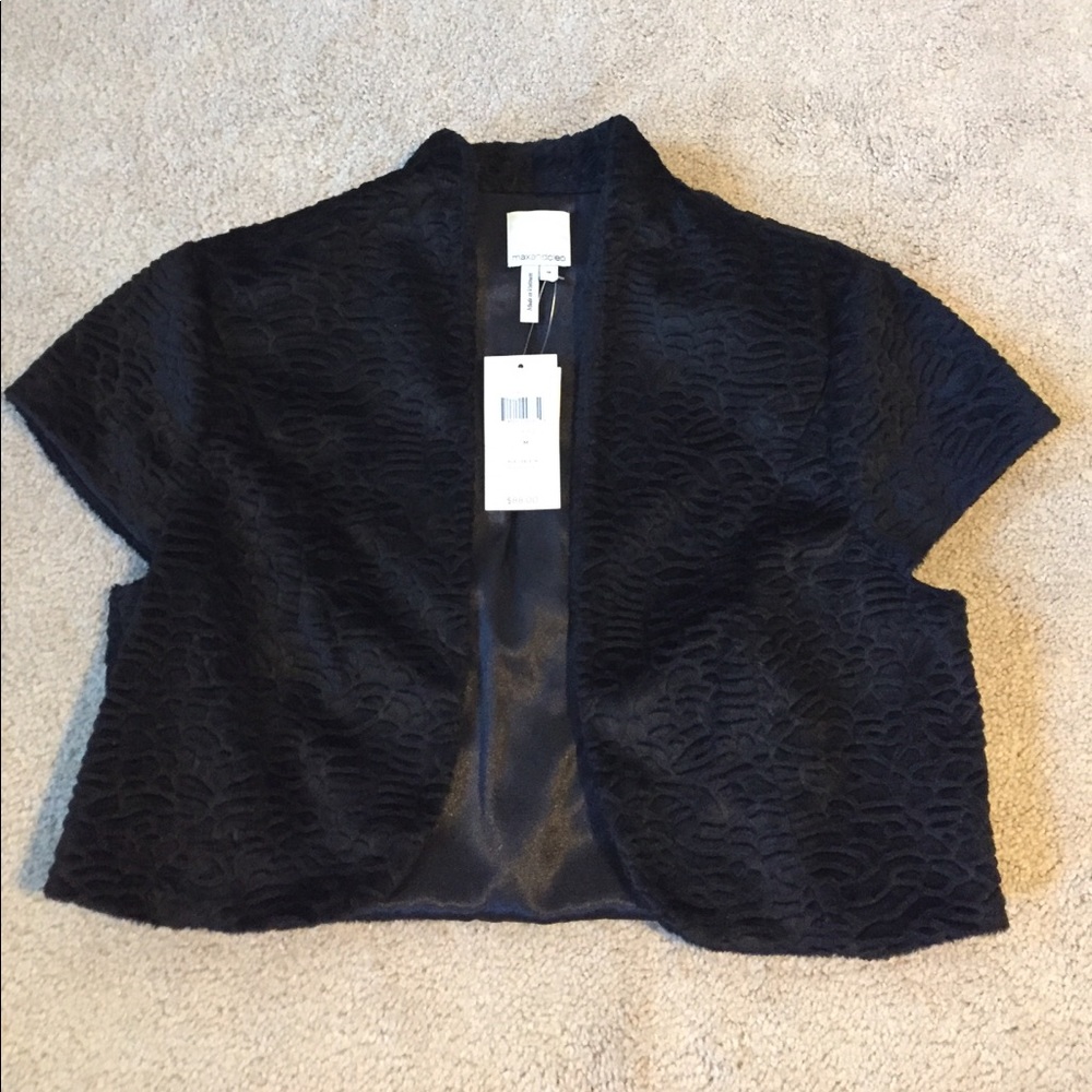 NWT- Max and Cleo Faux Fur Black Shrug- Size M