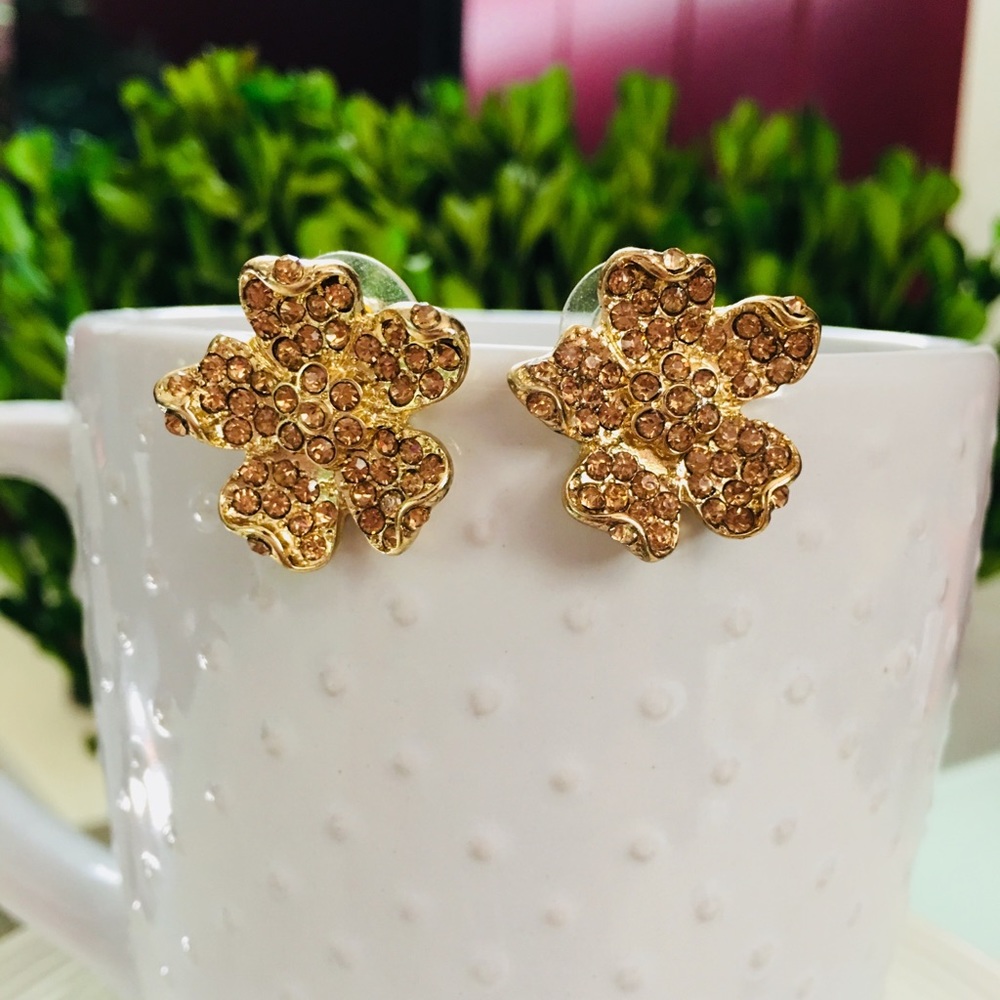 Pave Goldtone Flower Studs