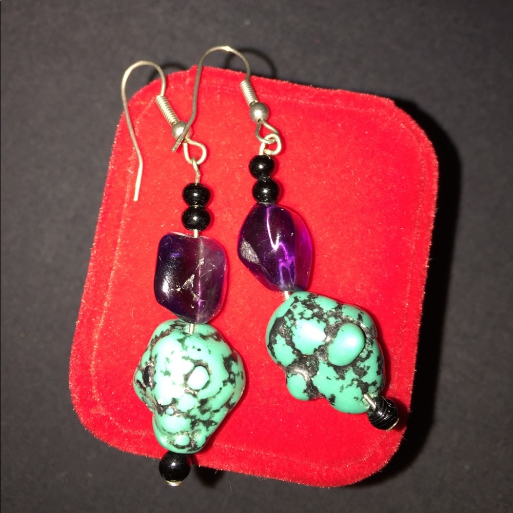 🆕 Authentic Amethyst & Turquoise dangle earrings