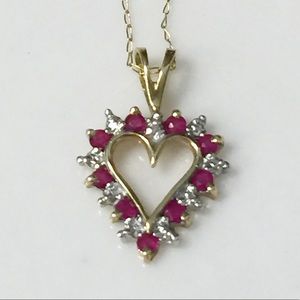 Real Ruby, Diamond, and gold heart necklace