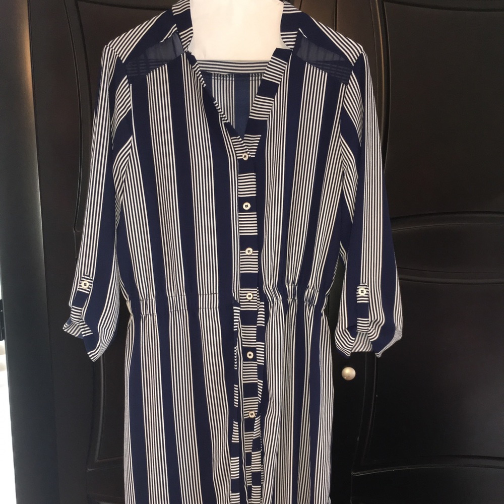 Navy stripe button down dress