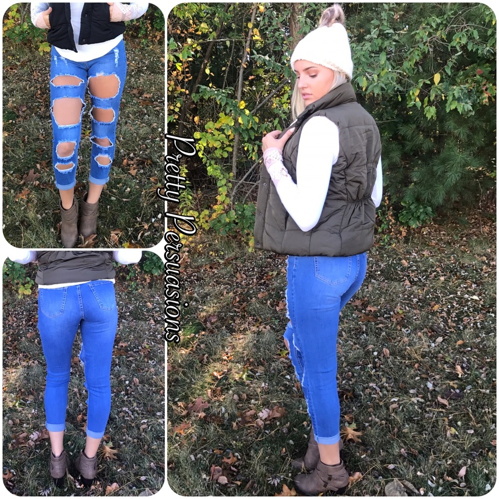 NWT Distressed Holes Stretch Skinny Jeans - Picture 3 of 8