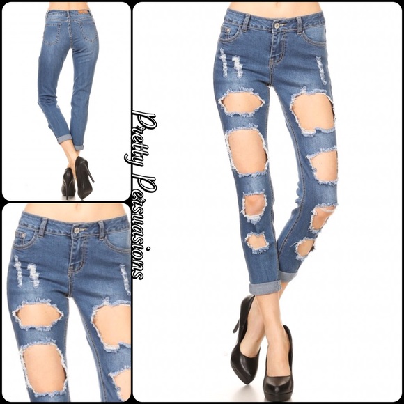 NWT Distressed Holes Stretch Skinny Jeans - Picture 2 of 8