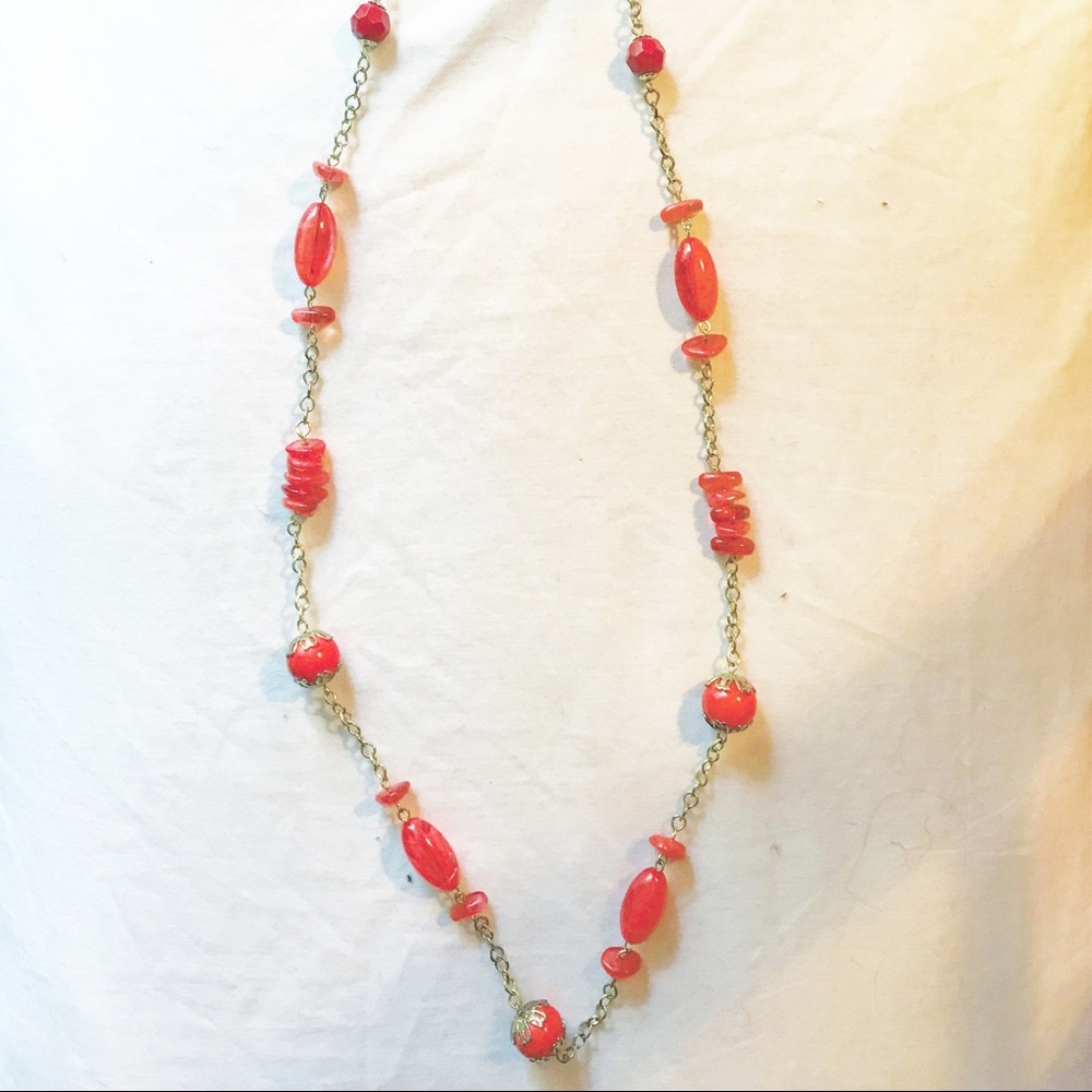 Long orange and gold necklace