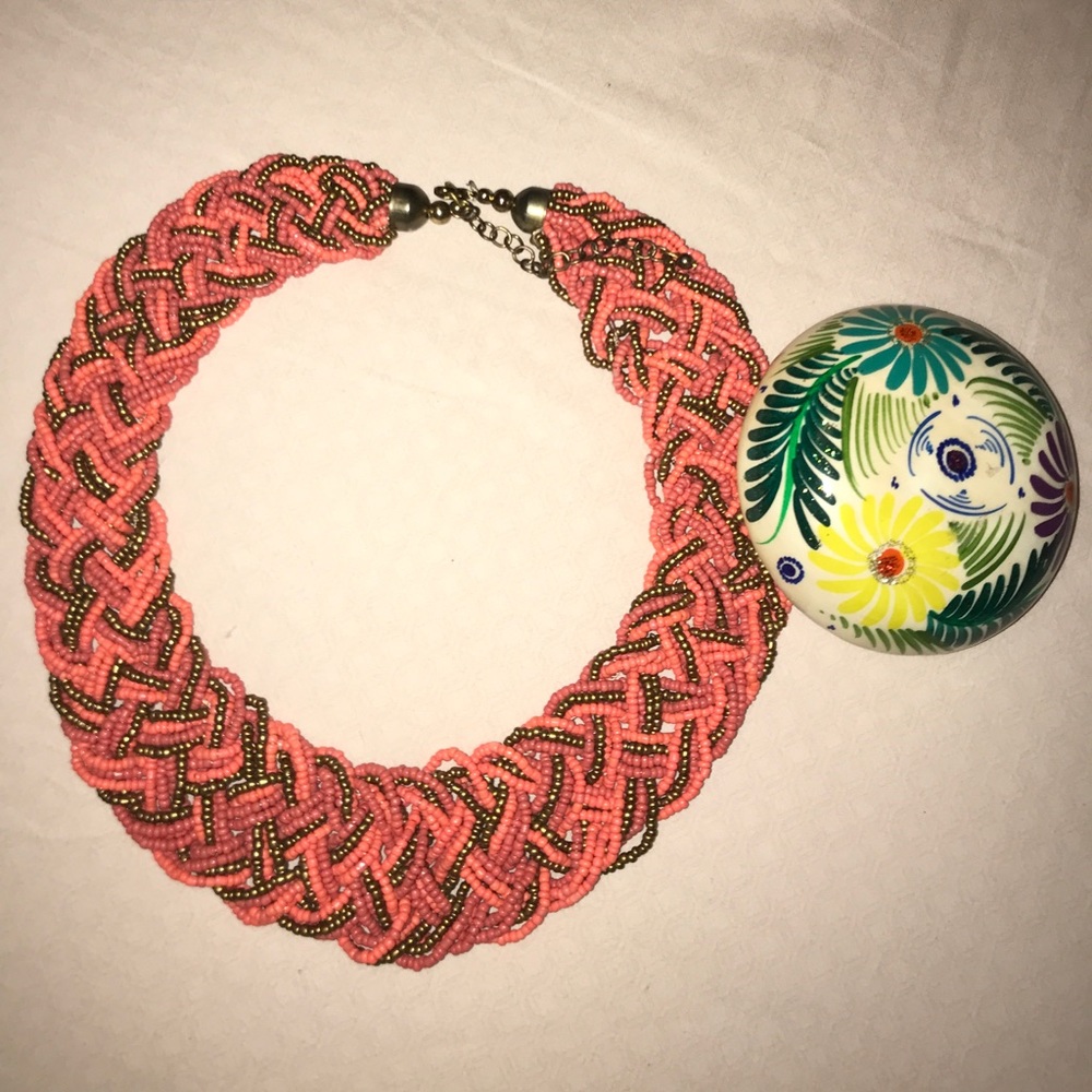 Beaded Coral/Gold Statement Necklace