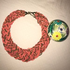 Beaded Coral/Gold Statement Necklace