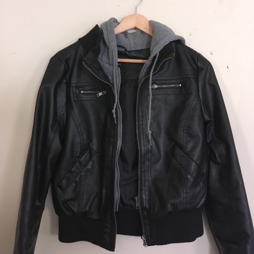 FOREVER 21 LEATHER HOODIE