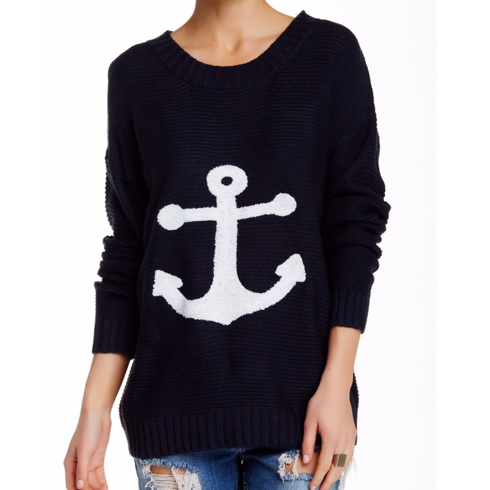Pink Owl Anchor Knit Navy Crew Neck Sweater - Picture 1 of 6