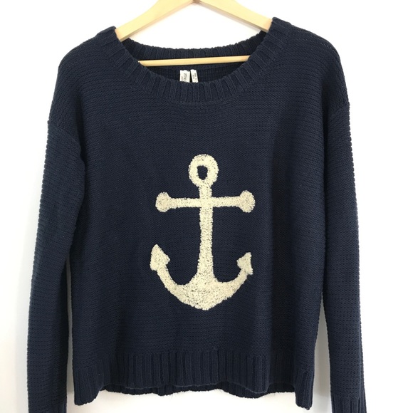 Pink Owl Anchor Knit Navy Crew Neck Sweater - Picture 2 of 6