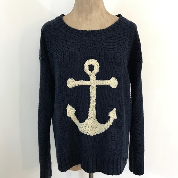 Pink Owl Anchor Knit Navy Crew Neck Sweater - Picture 3 of 6