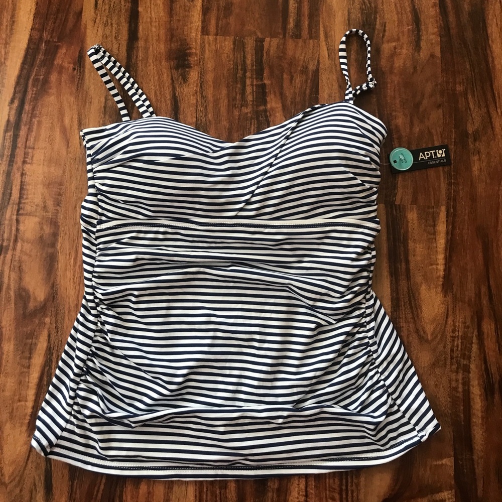 Navy and White slimming tankini top