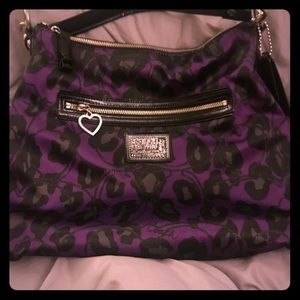 Coach Poppy Purple Ocelot Hobo Shoulder Bag