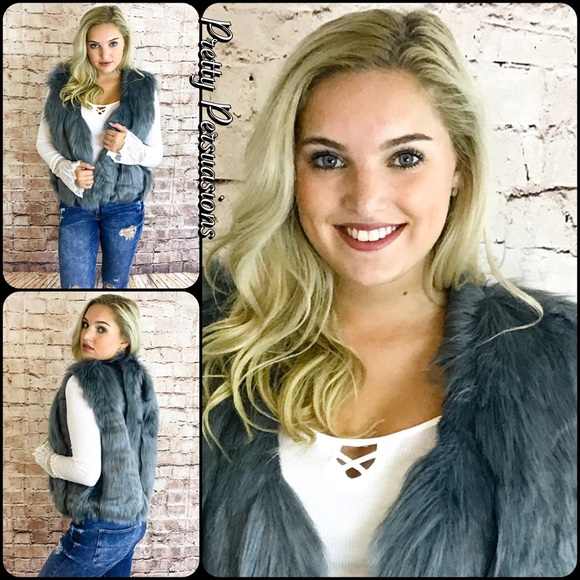 NWT Gray Chic Faux Fur Vest - Picture 5 of 5