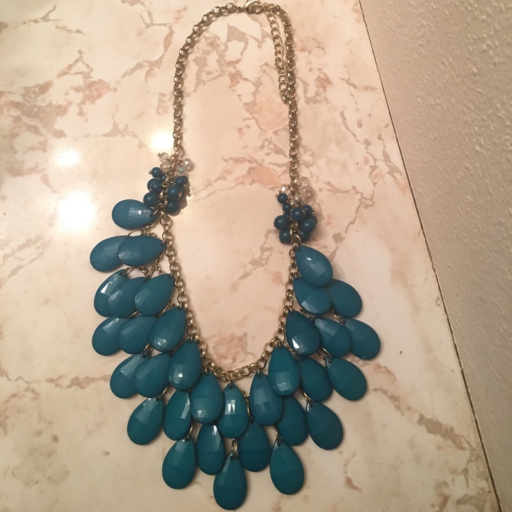 Teal teardrop layered necklace