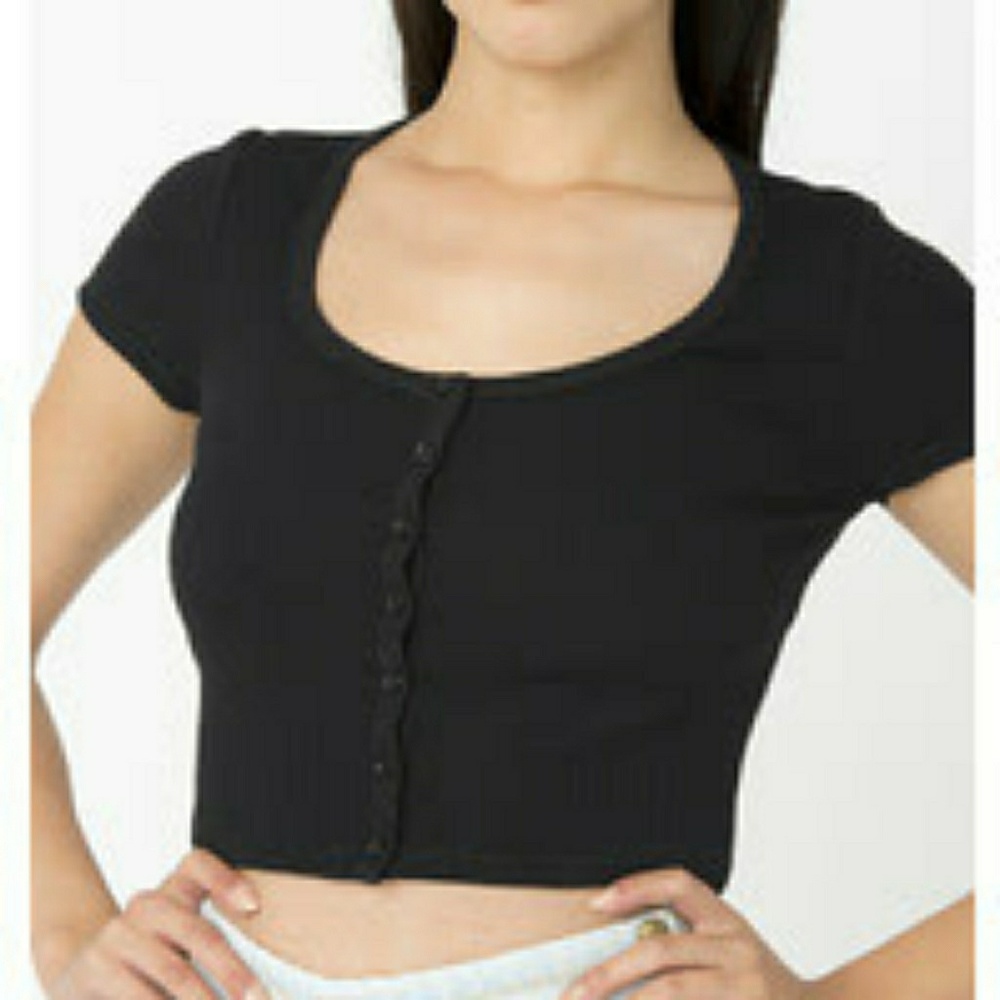 American Apparel Black Ribbed button down crop top