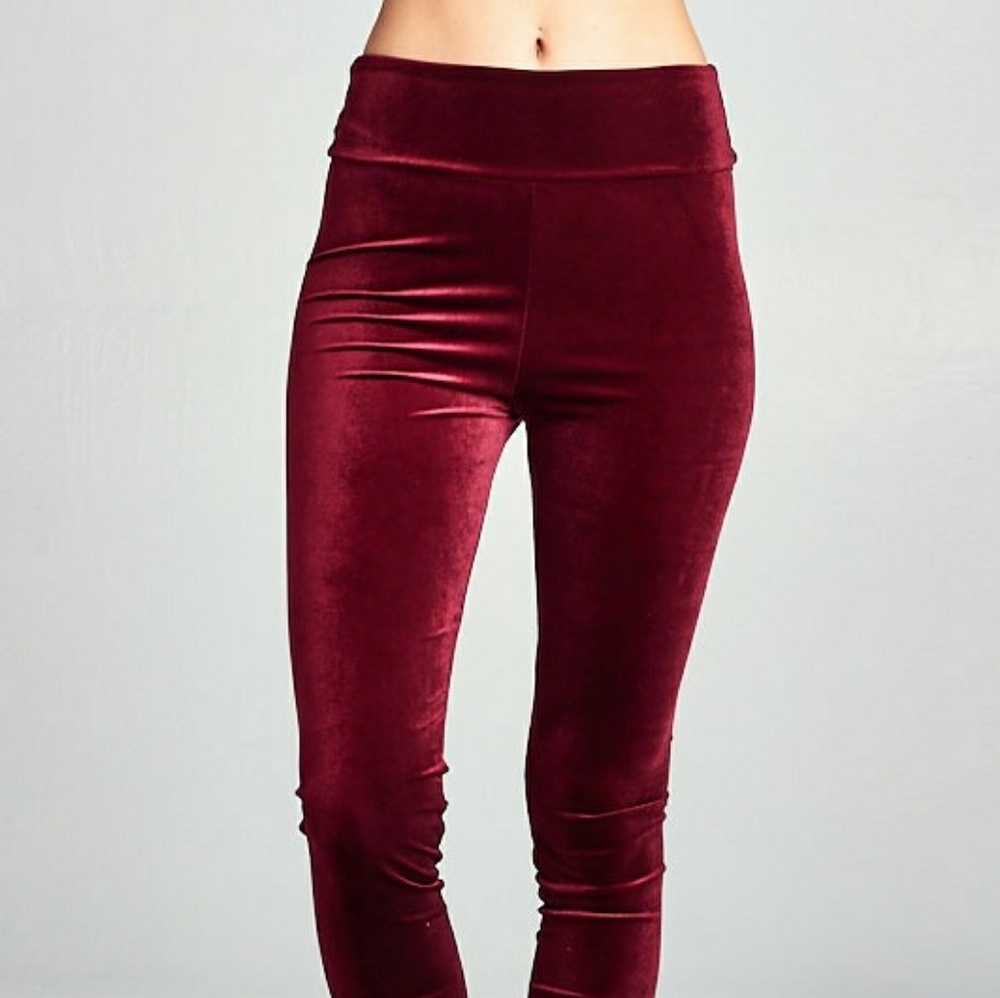 LAST 1SALE ❄Burgundy Velvet Leggings - Picture 5 of 8