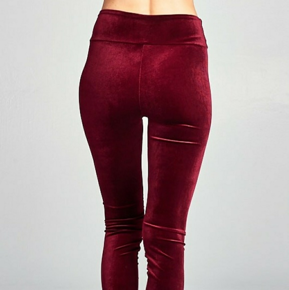 LAST 1SALE ❄Burgundy Velvet Leggings - Picture 7 of 8