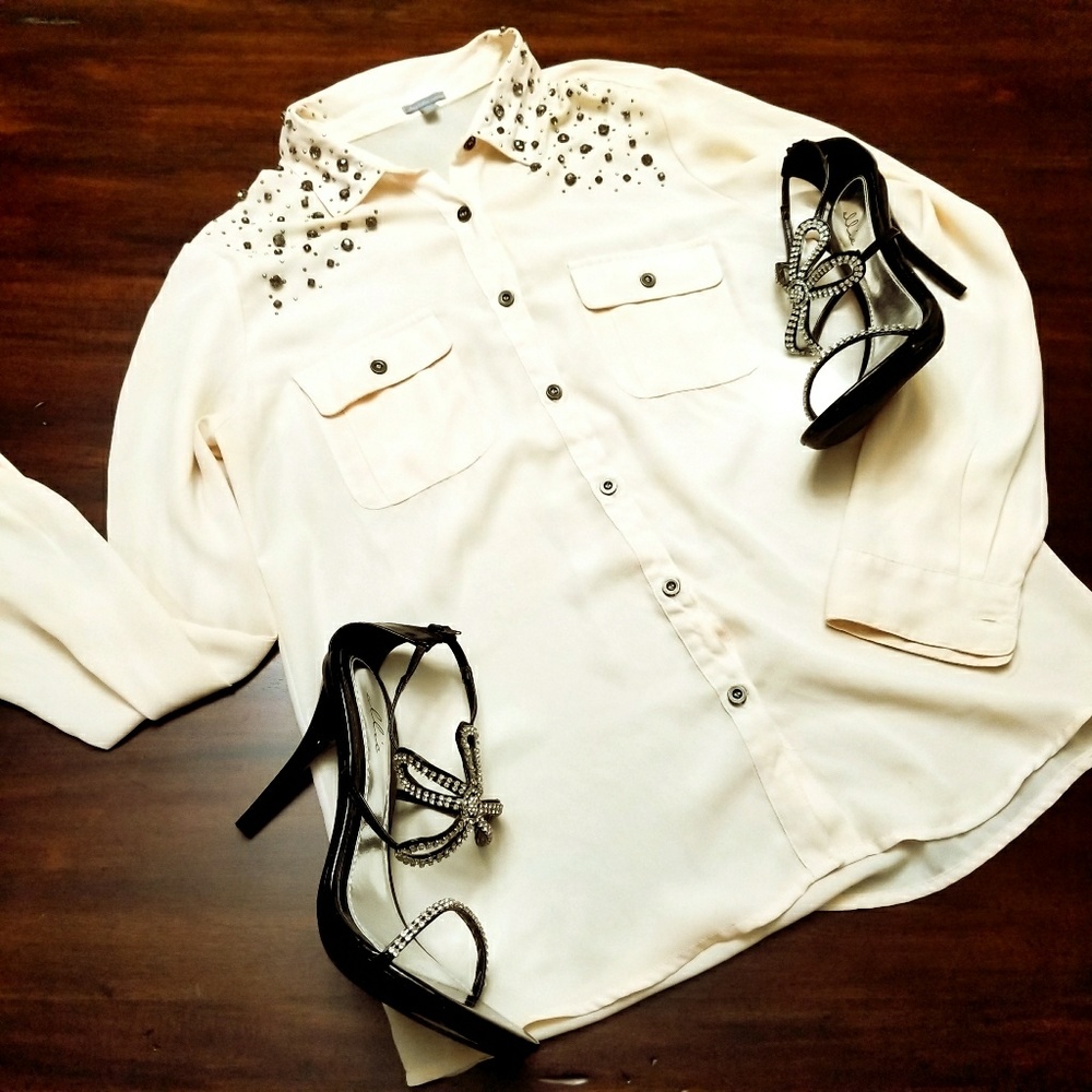 Jewel studded button up top