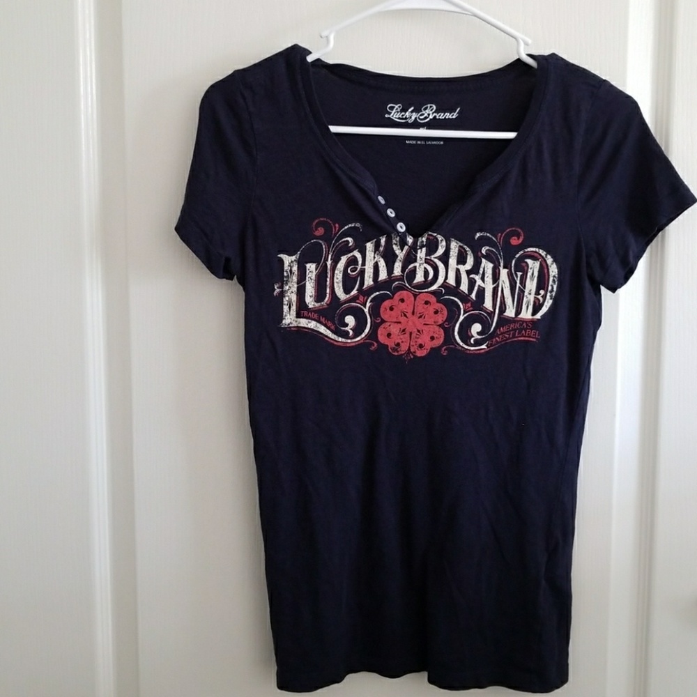 Lucky Brand V-neck Tee with Buttons