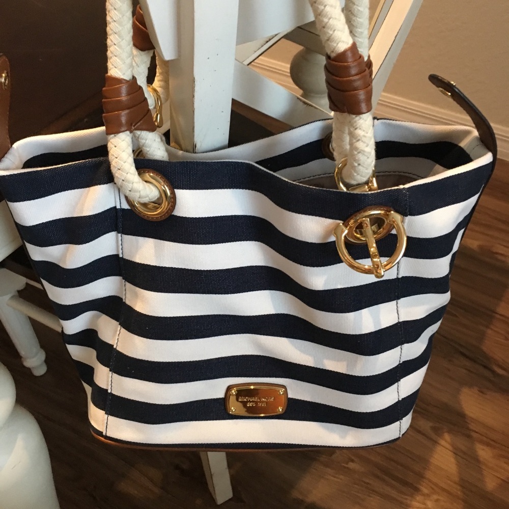 Michael Kors Navy and white striped canvas bag