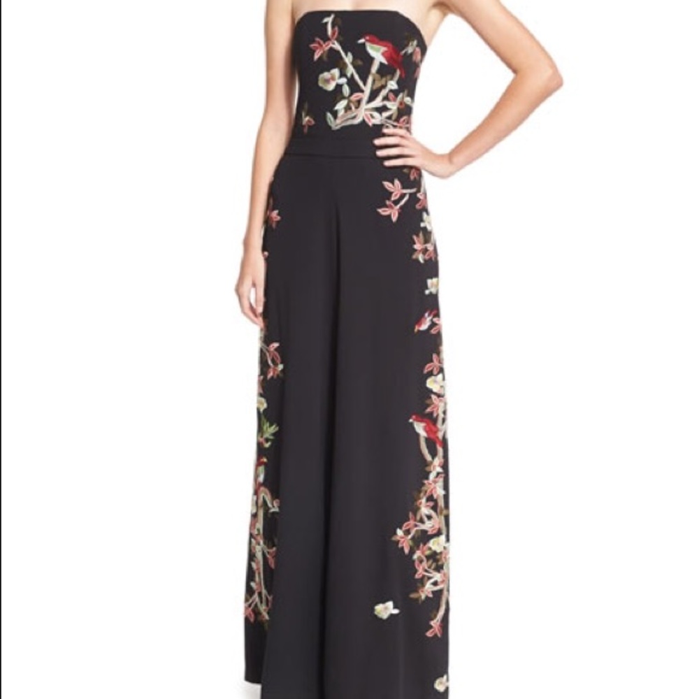 Bird and Floral embroidered jumpsuit