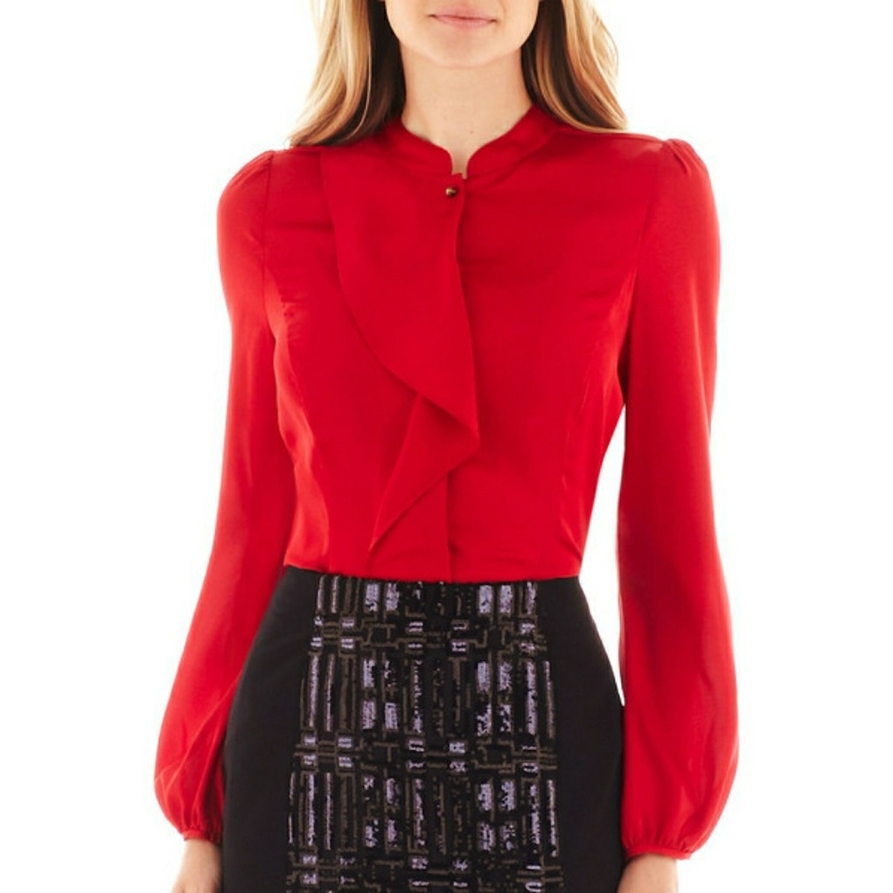 Worthington longsleeve ruffle button-front blouse