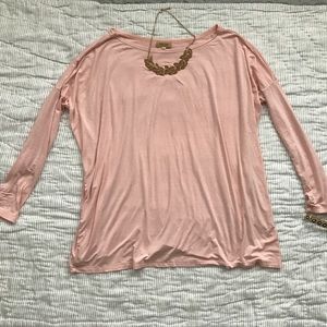 Piko top long-sleeve, light pink women's size L