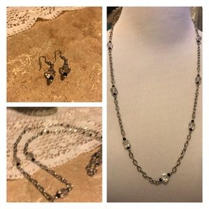 Chiaroscuro Long Silvertone necklace & matching earrings