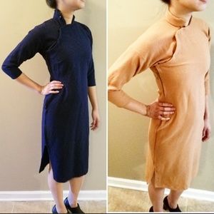 Two Vintage Wool Short Collar Dresses