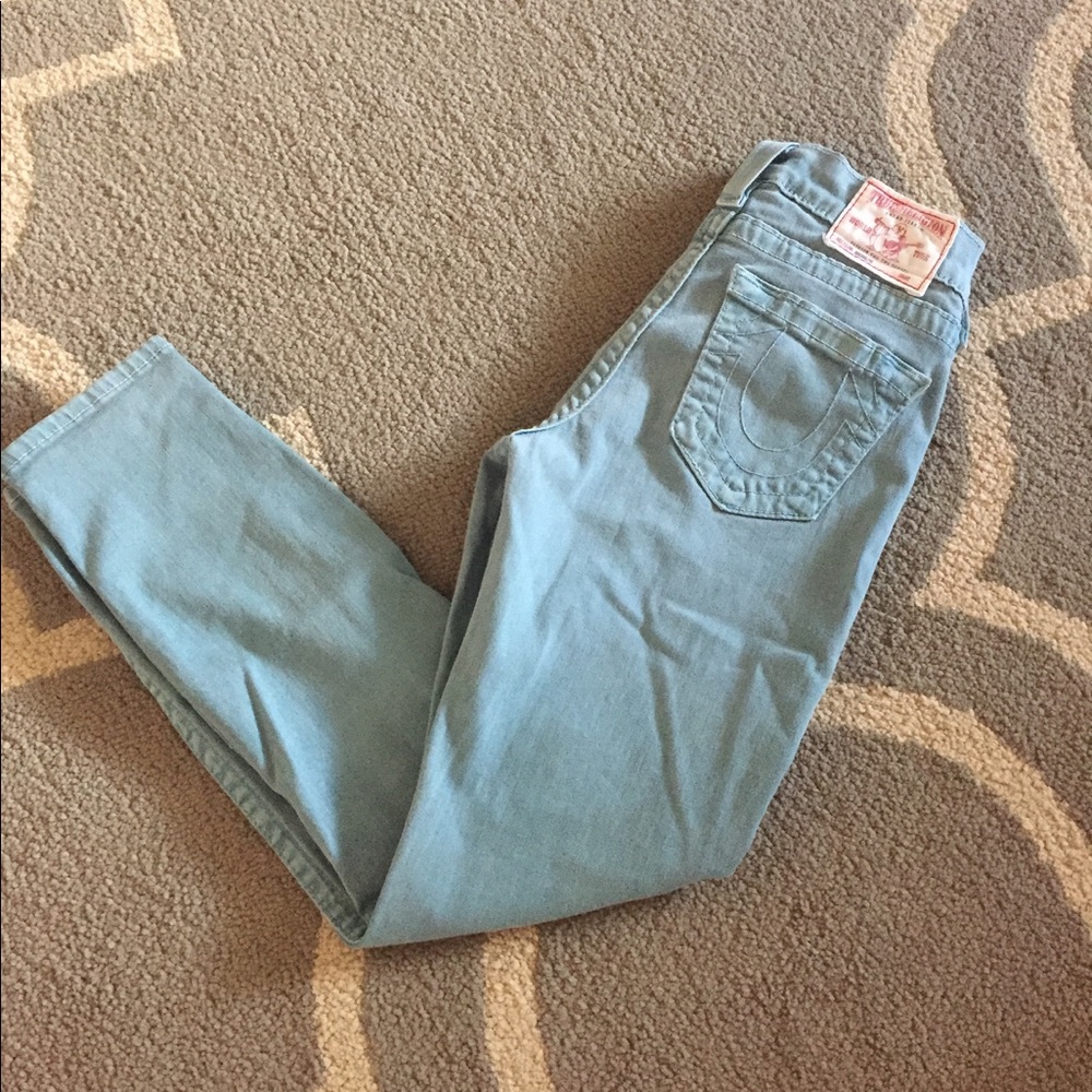 True religion mint green cropped jeans