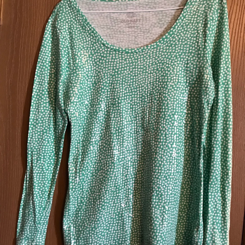 Old Navy Sparkle Green Print Top