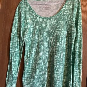 Old Navy Sparkle Green Print Top