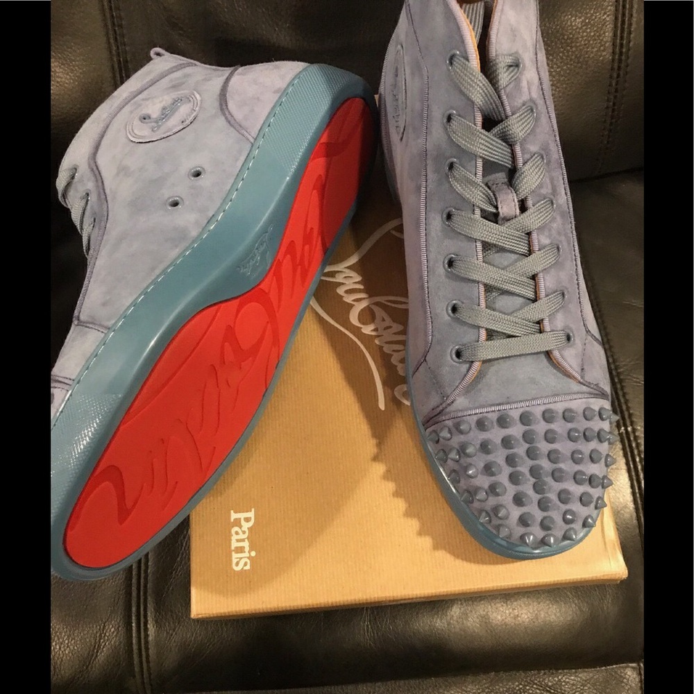 ChristianLouboutin Grey/Blue Suede Spike High Top