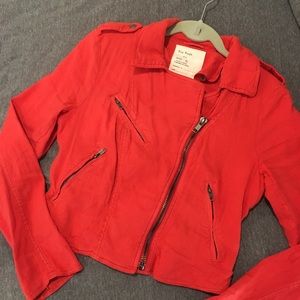 Free People Linen Red Moto Jacket