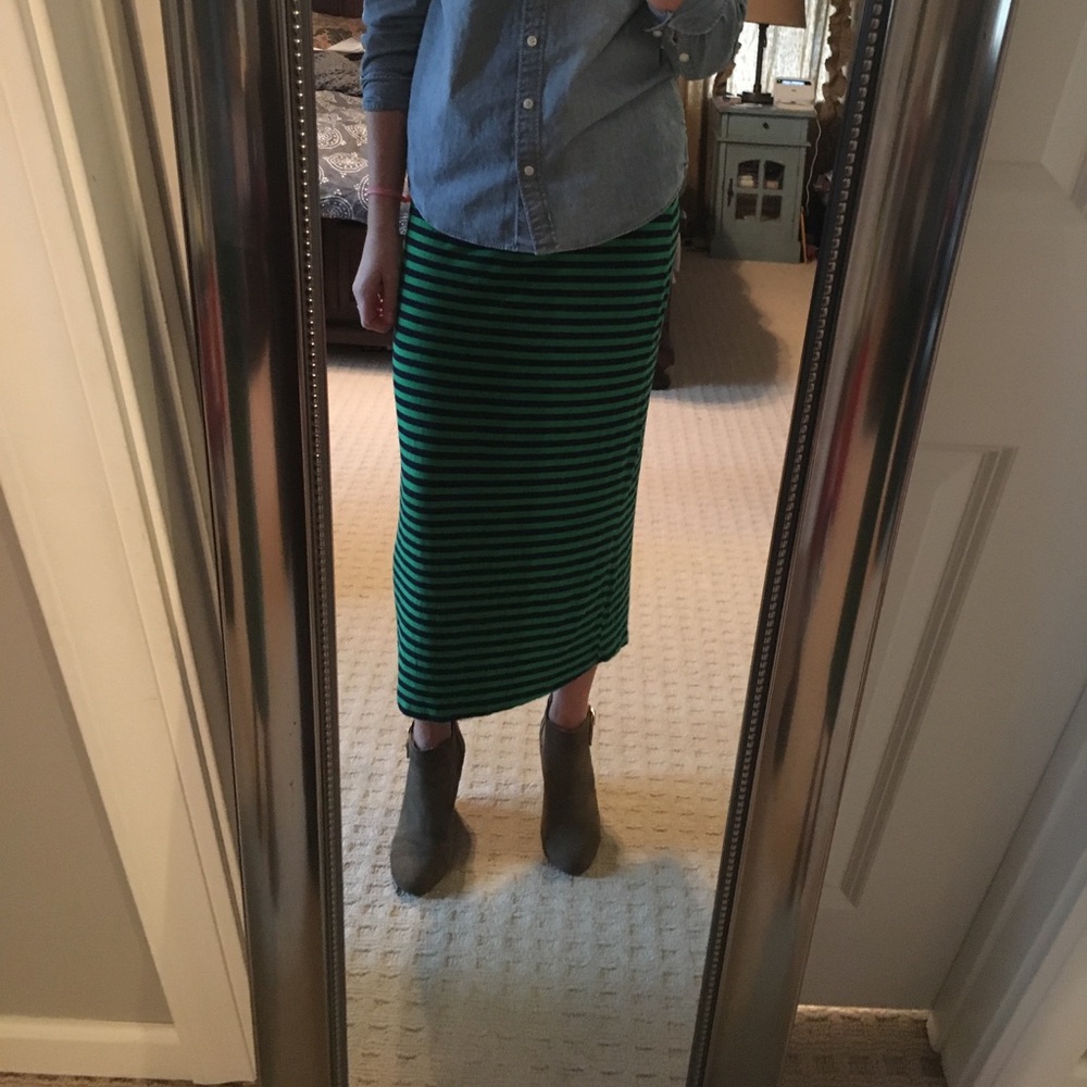 Yala long green and blue stripe skirt