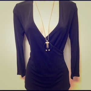 EUC DKNY Faux Wrap Black Top - M EUC DKNY Faux Wrap Black Top - M