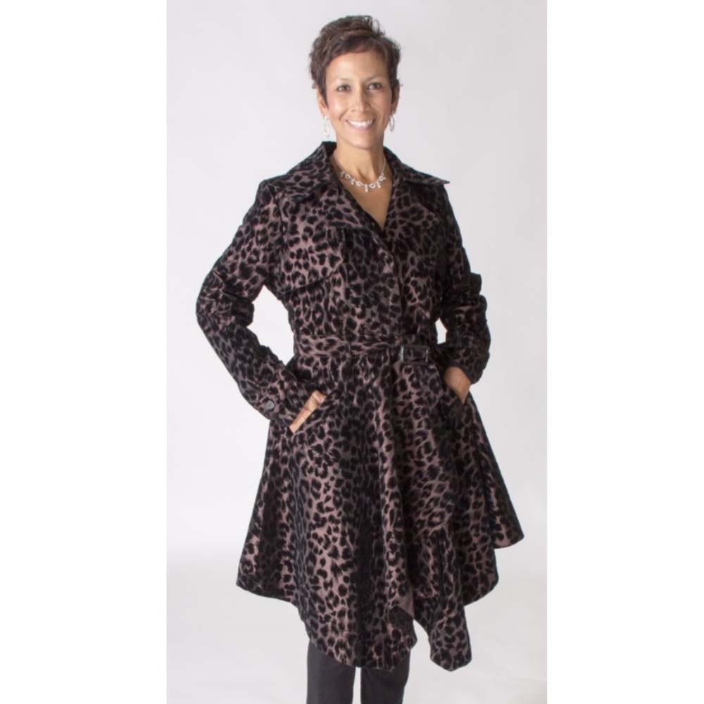 UBU Trench Style Raincoat w/ Flocked Leopard Print