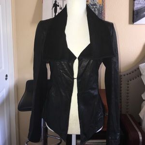 Bebe Black Front Drape Unlined Leather Jacket
